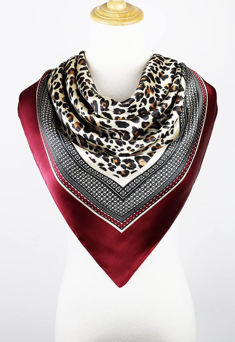 vabovin Women's 35" Satin Square Silk Like Hair Scarves and Wraps Headscarf for Sleeping (Leopard Dark Red) - Image 2
